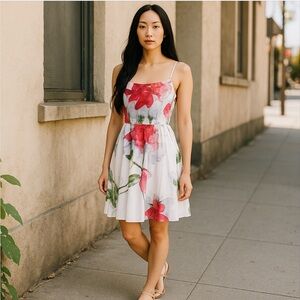 Mario Balthazar designer dress! So pretty white with bold floral design!